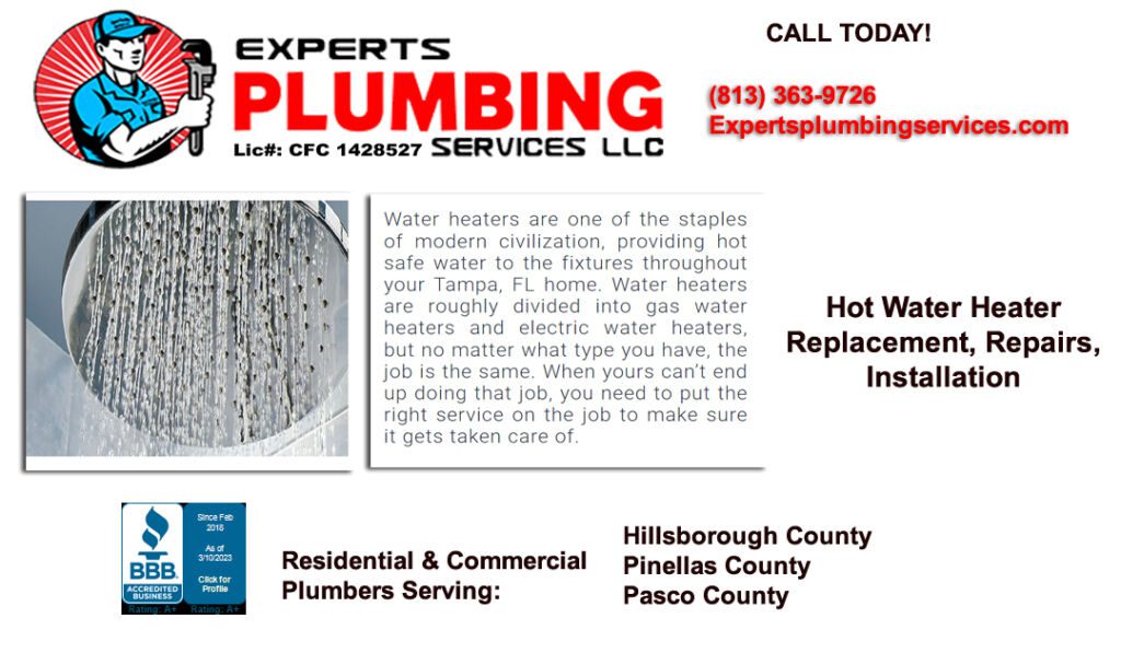 Tampa Plumbers Hot water heater repair services, hot water heater replacement services, tankless, electric, gas hot water heaters